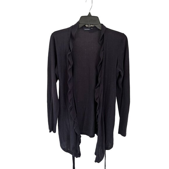 MAGASCHONI Cotton Cardigan Ruffled Front Belt Brown Long Sleeve Size Small - Picture 1 of 8